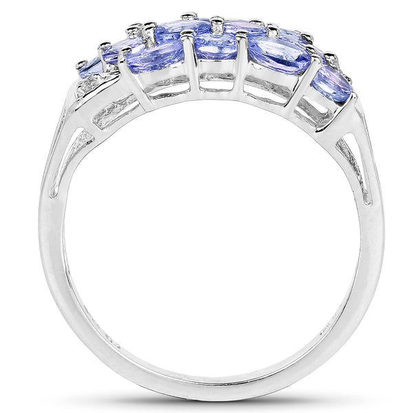 1.64 Carat Genuine Tanzanite & White Topaz .925 Sterling Silver Ring