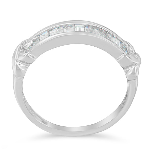 .925 Sterling Silver 1/2 Cttw Baguette Cut Diamond Channel Set X-Station Wedding Ring (H-I Color, I1-I2 Clarity) - Size 6-1/2