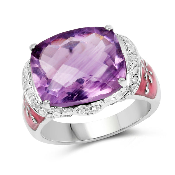 8.86 Carat Genuine Amethyst & White Topaz .925 Sterling Silver Ring