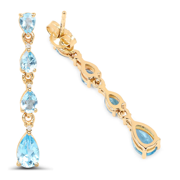 2.04 Carat Genuine Swiss Blue Topaz and White Diamond 14K Yellow Gold Earrings