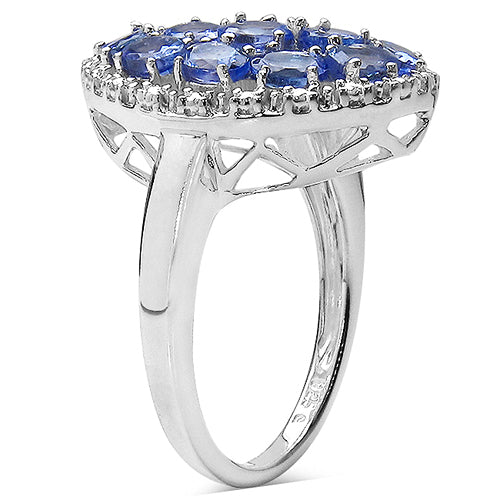 2.29 Carat Genuine Tanzanite & White Topaz .925 Sterling Silver Ring