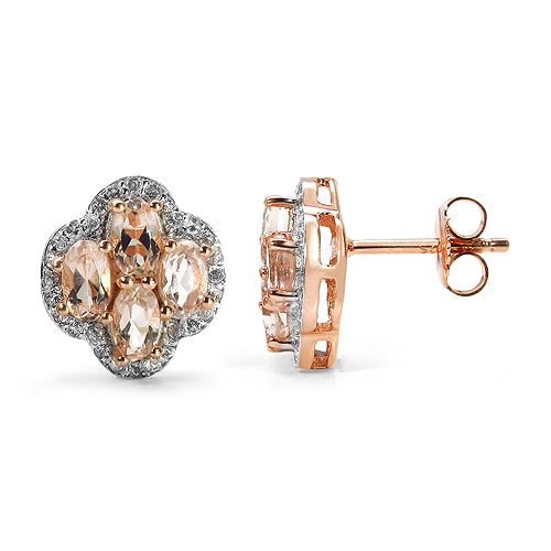 14K Rose Gold Plated 2.04 Carat Genuine Morganite & White Topaz .925 Sterling Silver Earrings