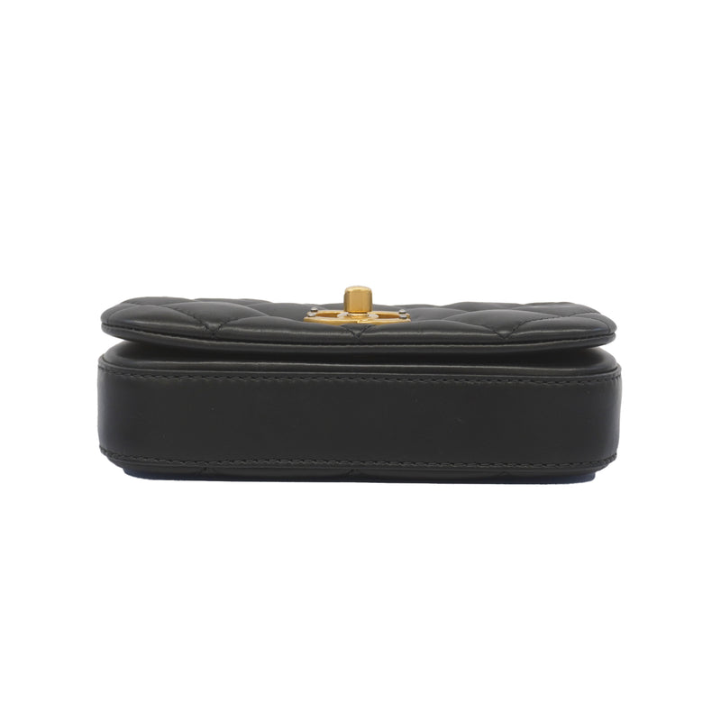 Auth Chanel Matelasse Chain Shoulder Womens Leather Shoulder Bag Black