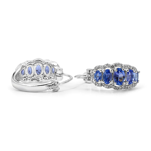 2.96 Carat Genuine Tanzanite & White Topaz .925 Sterling Silver Earrings