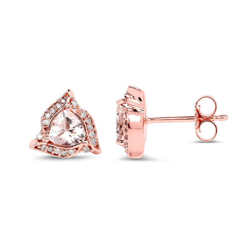 0.81 Carat Genuine Morganite and White Diamond 14K Rose Gold Earrings