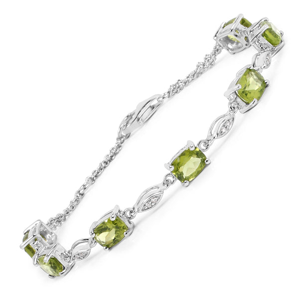 6.21 Carat Genuine Peridot and White Topaz .925 Sterling Silver Bracelet