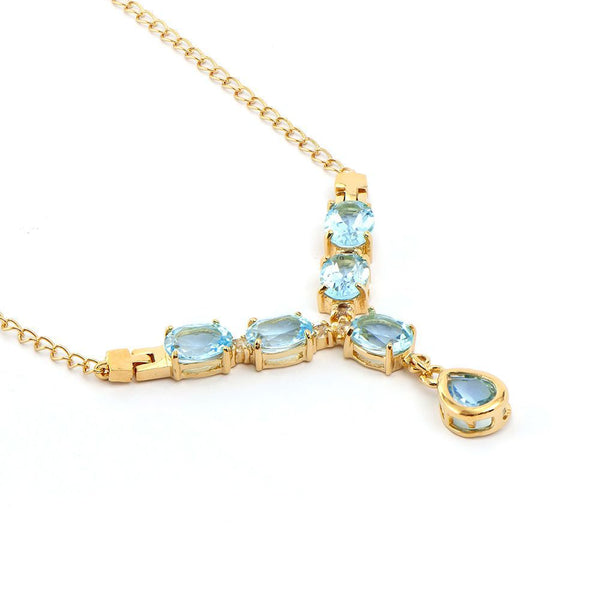 8.25 TW CTS BLUE TOPAZ & WHITE TOPAZ 18K GOLD PLATED DESIGNER NECKLACE SIZE 19 INCHES