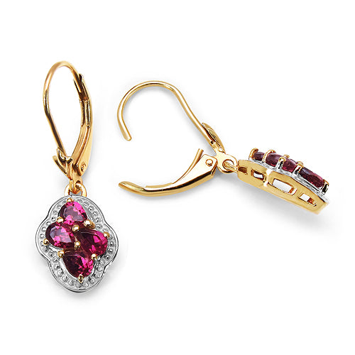 14K Yellow Gold Plated 1.44 Carat Genuine Rhodolite .925 Sterling Silver Earrings