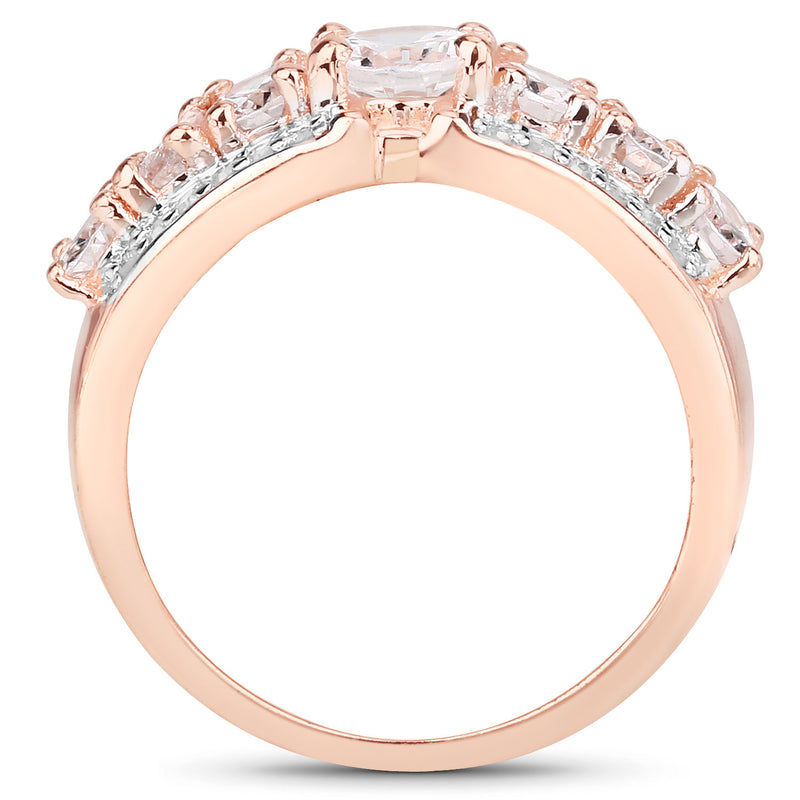 2.14 Carat Genuine Morganite and White Topaz .925 Sterling Silver Ring