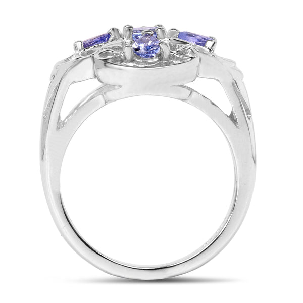 1.00 Carat Genuine Tanzanite .925 Sterling Silver Ring