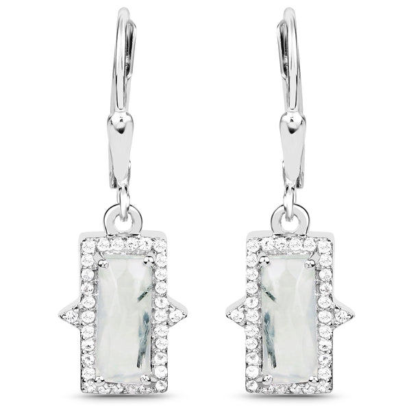 3.56 Carat Genuine Prehnite and White Topaz .925 Sterling Silver Earrings