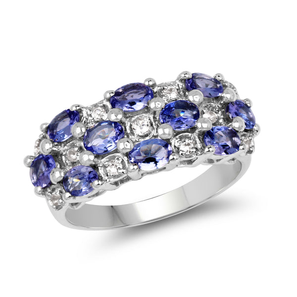 1.94 Carat Genuine Tanzanite & White Topaz .925 Sterling Silver Ring