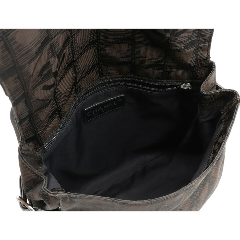 CHANEL New Travel Line Shoulder Bag Nylon Jacquard Leather Marron Dark Brown A29347