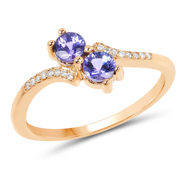 0.51 Carat Genuine Tanzanite and White Diamond 14K Yellow Gold Ring