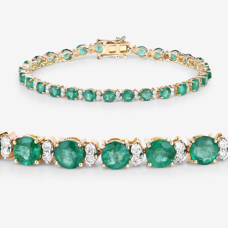 7.06 Carat Genuine Zambian Emerald and White Diamond 18K Yellow Gold Bracelet