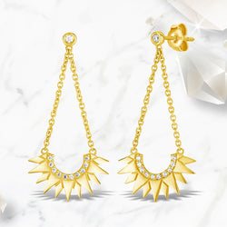 14k Yellow Gold Sunburst Dangle Earrings with Diamonds