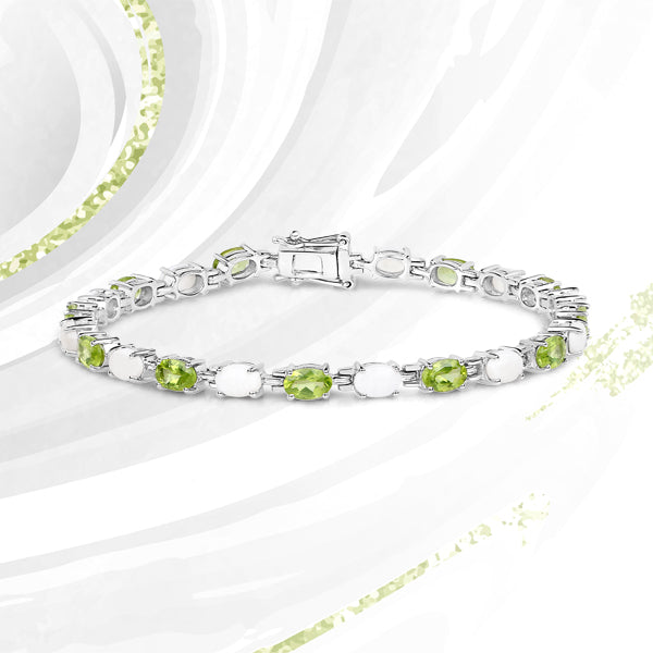 7.92 Carat Genuine Peridot and Opal .925 Sterling Silver Bracelet