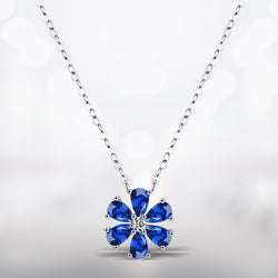 Sterling Silver Zirconia Sparkling Flower Pendant Necklace for Women