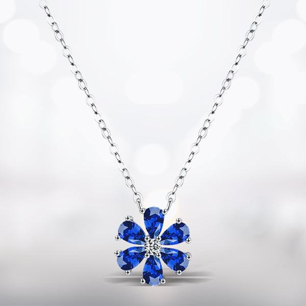 Sterling Silver Zirconia Sparkling Flower Pendant Necklace for Women