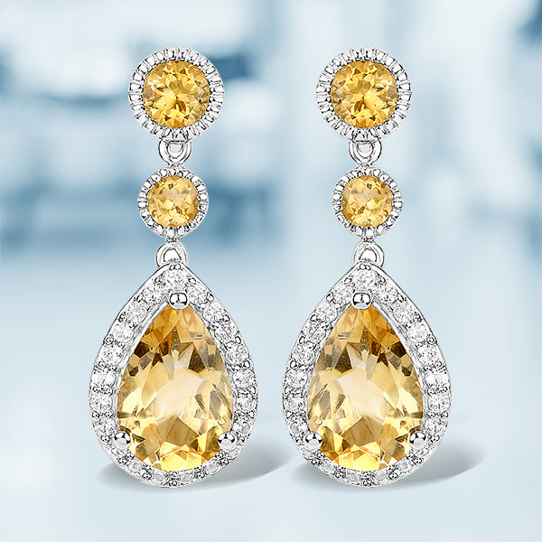 7.06 Carat Genuine Citrine and White Topaz .925 Sterling Silver Earrings