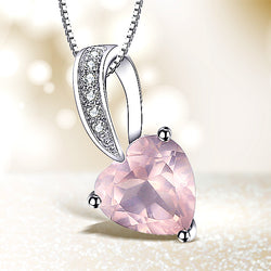 Sterling Silver Natural Pink Quartz Heart Pendant Necklace for Woman