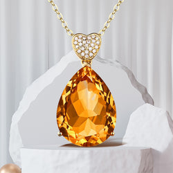 14K Yellow Gold Pear Cut Citrine Pendant with Diamonds for Women