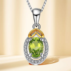 925 Sterling Silver Oval Green Peridot Pendant for Women