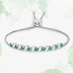 0.98 Carat Genuine Emerald and White Topaz .925 Sterling Silver Bracelet