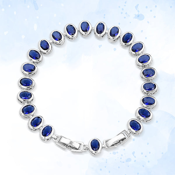 925 Sterling Silver Sapphire Bracelet, Adjustable 19cm+2cm, for Woman