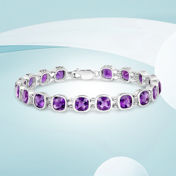 13.50 Carat Genuine Amethyst .925 Sterling Silver Bracelet