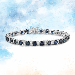 8.07 Carat Genuine Blue Sapphire and White Diamond 14K White Gold Bracelet