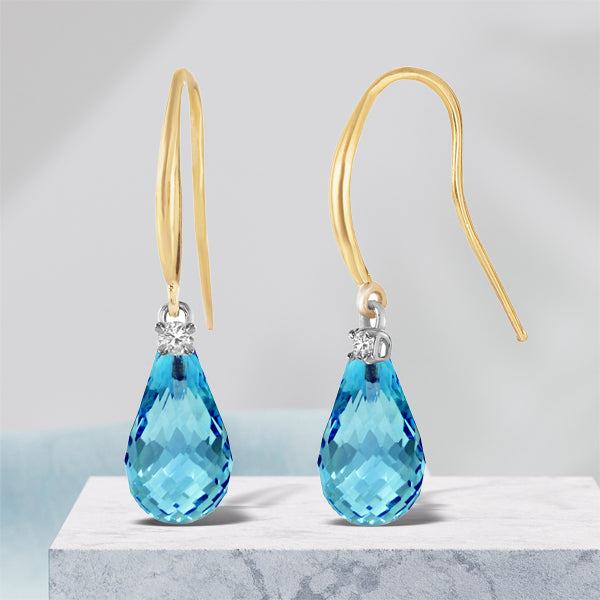 4.6 Carat 14K Solid Yellow Gold Joya Blue Topaz Diamond Earrings