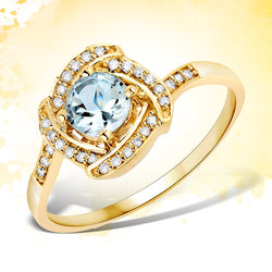 0.46 Carat Genuine Aquamarine and White Diamond 14K Yellow Gold Ring