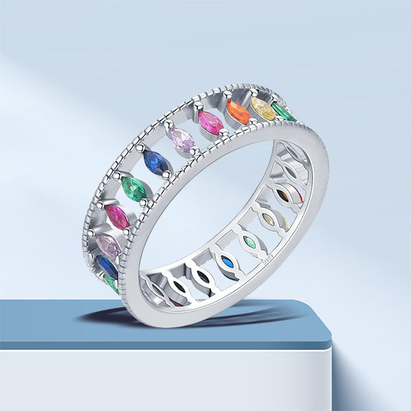 Sterling Silver Rainbow Stackable Dazzling Rhombus Crystal Rings for Women