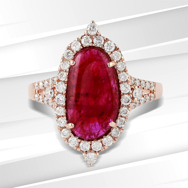 Ruby & Diamond Cockail Wedding Ring 18k Rose Gold Fine Jewelry Gift