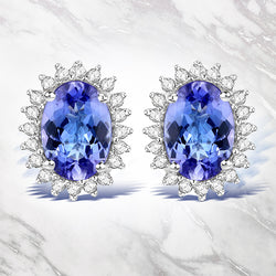 1.71 Carat Genuine Tanzanite and White Diamond 14K White Gold Earrings