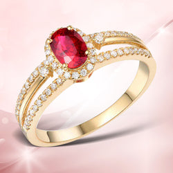 CaiMao 18K au750 Yellow Gold 0.70 ct Natural Red Blood Ruby & 0.26 ct Round Cut Diamond Ring