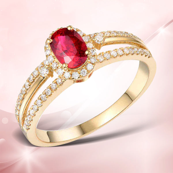 18K Yellow Gold 0.96 ctw Ruby & Diamond Ring for Her