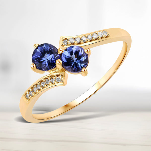0.50 Carat Genuine Tanzanite and White Diamond 14K Yellow Gold Ring