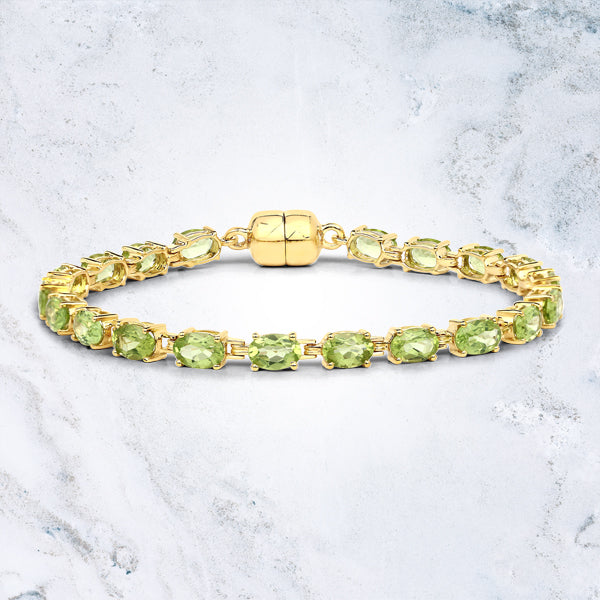 18K Yellow Gold Plated 9.03 Carat Genuine Peridot .925 Sterling Silver Bracelet