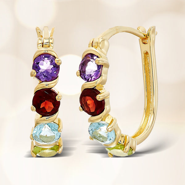 925 Sterling Silver Women Hoops Earring Multi Color Gemstone