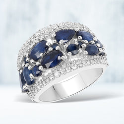 3.61 Carat Genuine Blue Sapphire and White Zircon .925 Sterling Silver Ring