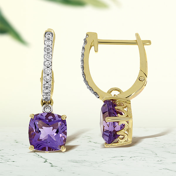 1.94ct Amethyst Diamond Earrings 10KT Yellow Gold