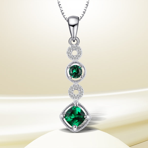 925 Sterling Silver Nano Emerald Pendant Necklace for Woman