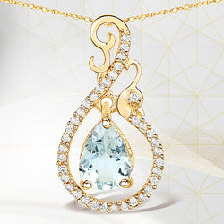 0.76 Carat Genuine Aquamarine and White Diamond 14K Yellow Gold Pendant