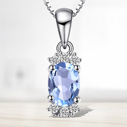 925 Sterling Silver Oval Sky Blue Topaz Pendant Necklace for Women