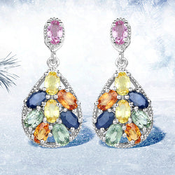 3.96 Carat Genuine Multi Sapphire .925 Sterling Silver Earrings