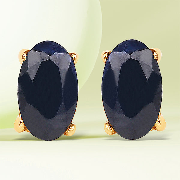 0.70 Carat Genuine Black Sapphire 14K Yellow Gold Earrings