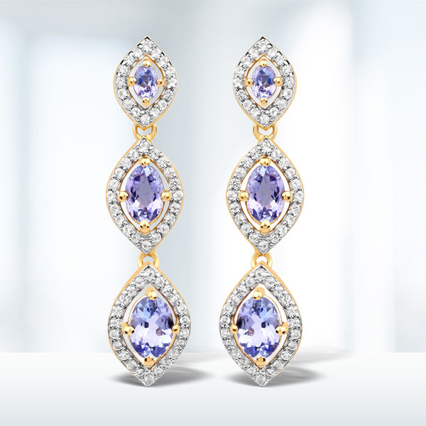 2.86 Carat Genuine Tanzanite and White Topaz .925 Sterling Silver Earrings