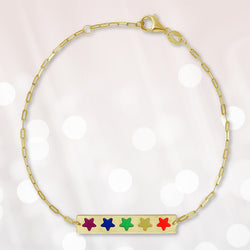 14k Yellow Gold 7 inch Bar Bracelet with Rainbow Enamel Stars